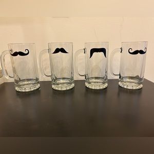 Glass Beer Mugs with Mustaches (4)